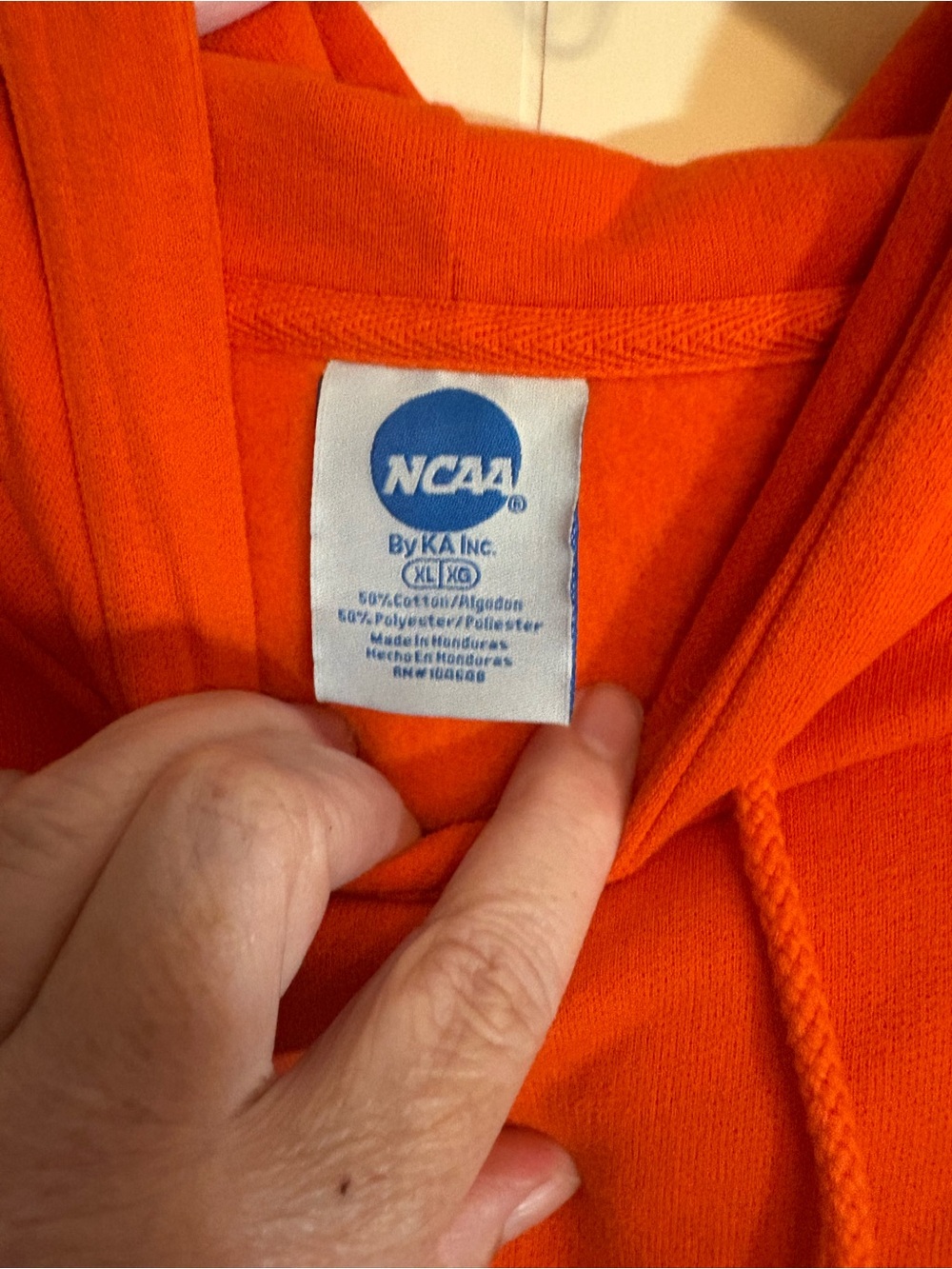 NCAA Virginia Tech Hokies Men's XL Orange Fleece Hooded Sweatshirt Pullover VTG - Picture 3 of 9
